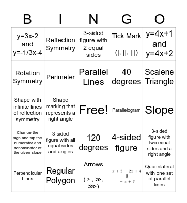 Shapes Quest Bingo Card