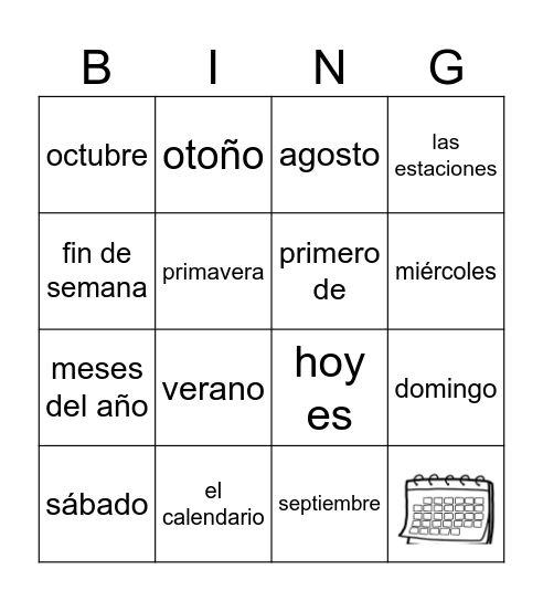 El calendario Bingo Card