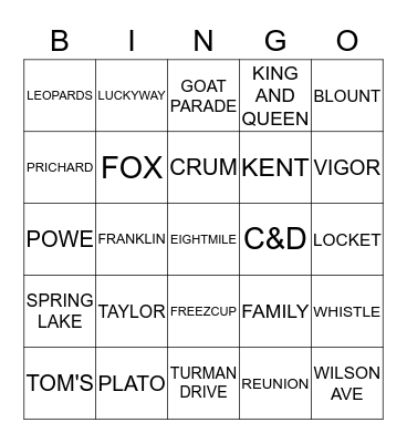 2016 FAMILY  Bingo Card