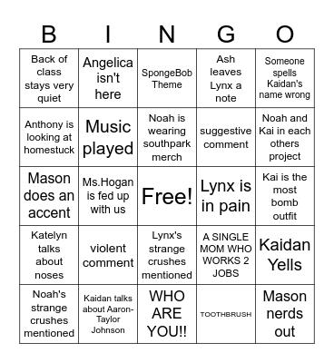 Video Production MORNING Bingo Card