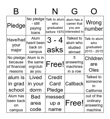 Ole Caller Bingo Card