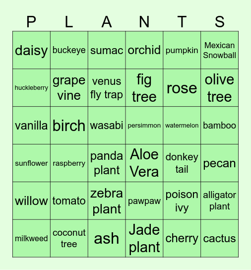 Horticulture Society Bingo Card