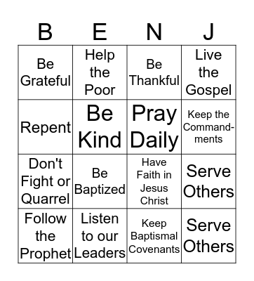King Benjamin Teaches His People Bingo Card