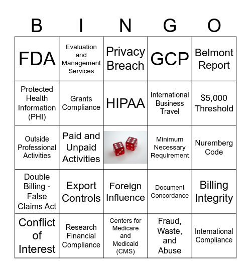Don't Gamble on Compliance Bingo Card