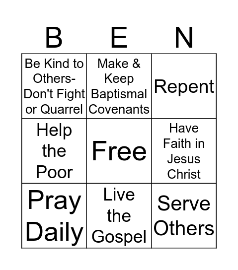 King Benjamin Teaches His People Bingo Card
