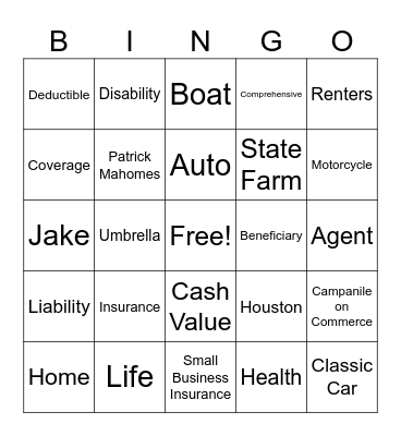 Michael Quach State Farm Insurance Agency Bingo Card