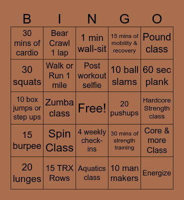 Fall Fitness Bingo Card