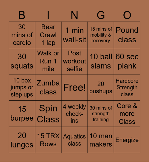 Fall Fitness Bingo Card