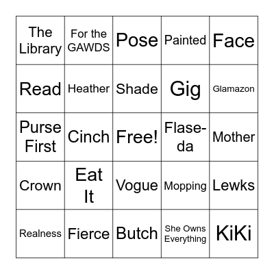 OPN Drag Lingo Bingo Card