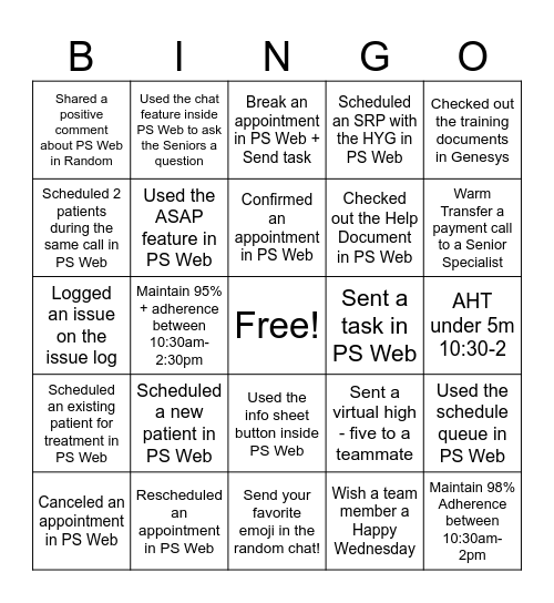 PS Web Bingo! Bingo Card