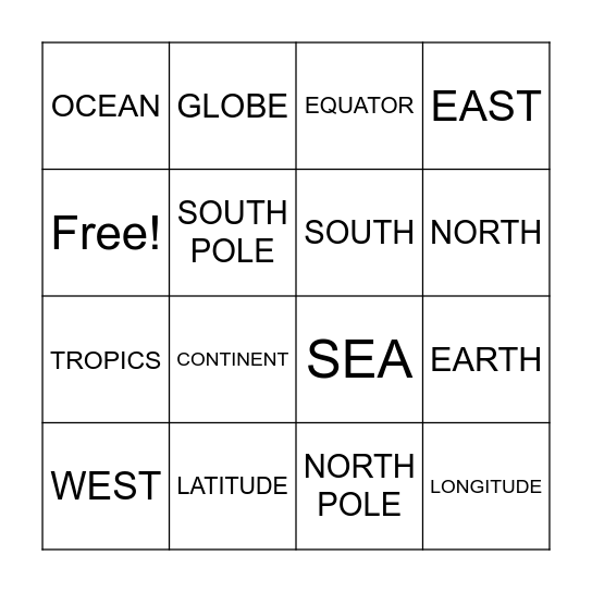 The Globe Bingo Card
