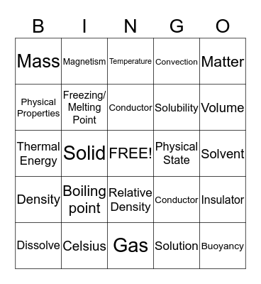 Classifying Physical Properties of Matter Bingo Card