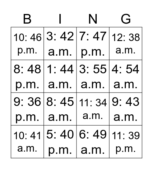 La hora after the 30 mins Bingo Card