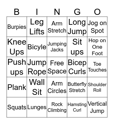 Fitness Bingo Card