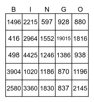 3 digit by 1 digit Multiplication Bingo Card