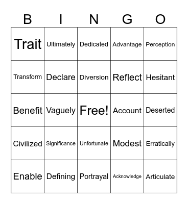 Workshop 9 Vocabulary Bingo Card