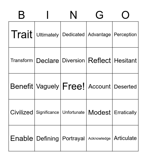 Workshop 9 Vocabulary Bingo Card