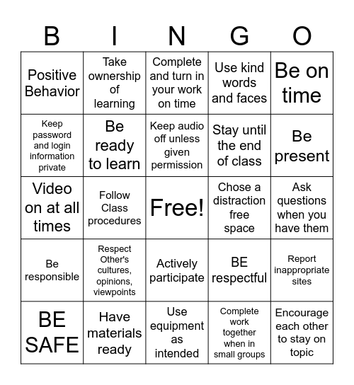 PBIS Bingo Card
