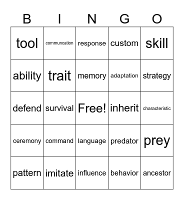 Vocabulary Bingo Card