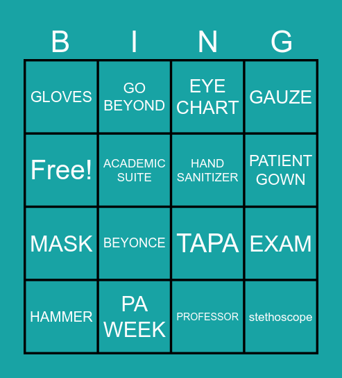 PA WEEK Bingo Card
