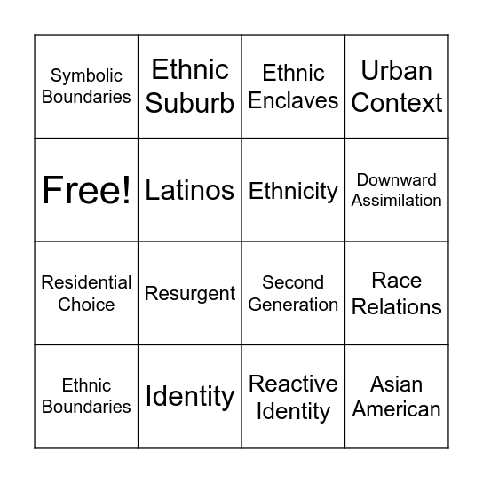 Ethnic Enclaves and Immigrant Communities Bingo Card