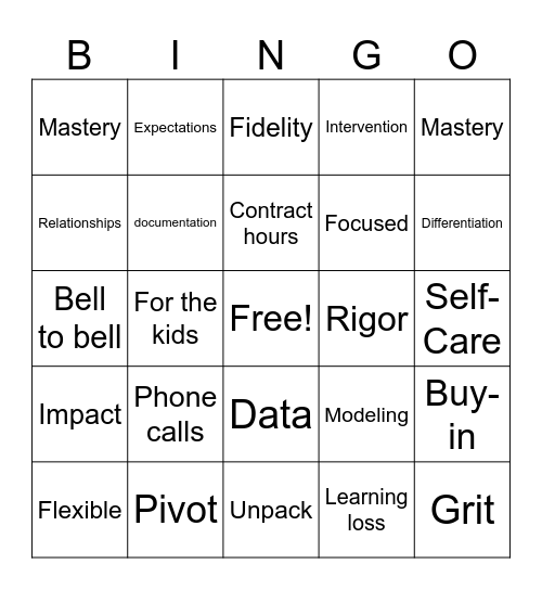 Morning Meeting Bingo Card