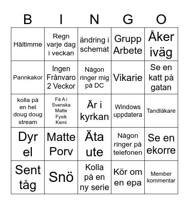 Life Bingo Card