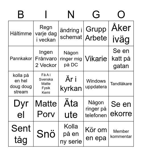 Life Bingo Card