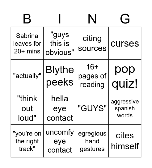 Untitled Bingo Card