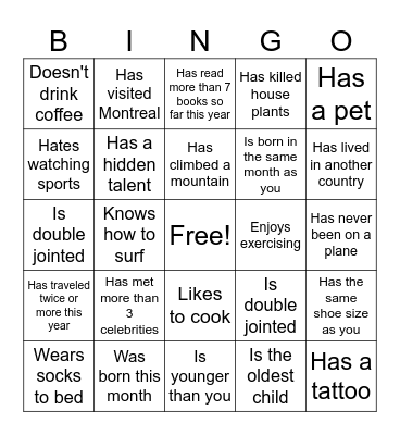 Human Bingo Card
