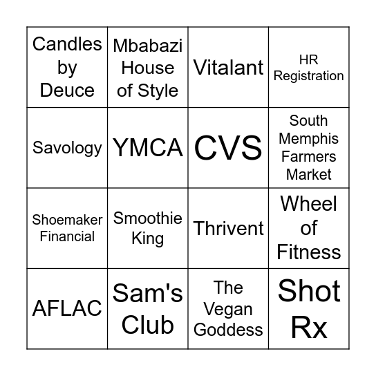 LOC Health & Wellness Fair Vendor Passport Bingo Card