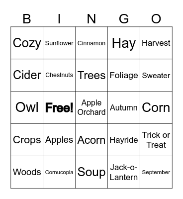 October Luncheon Fall Bingo Card