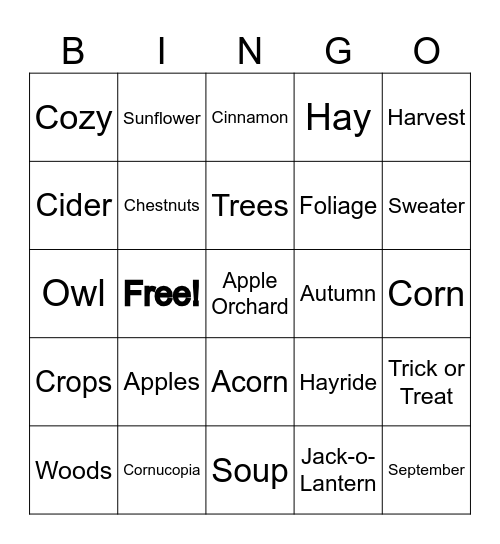 October Luncheon Fall Bingo Card