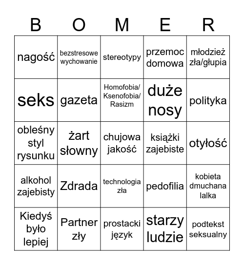 Boomer bingo Card