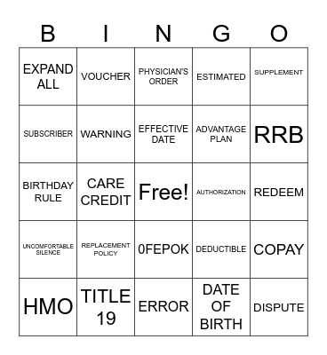 Patient Access Bingo Card