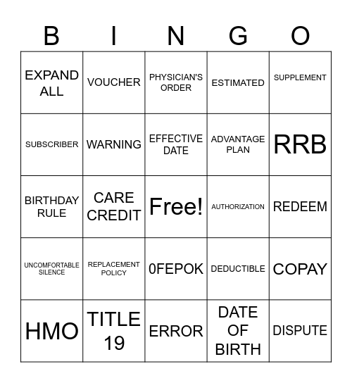 Patient Access Bingo Card