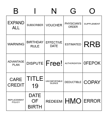 Patient Access Bingo Card