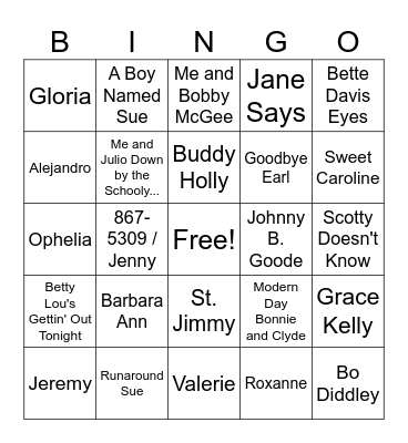 Say My Name Bingo Card