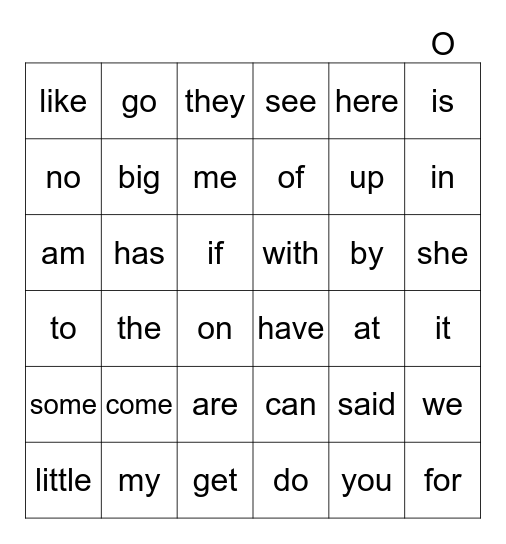 Q1-3 Sight Word Bingo Card