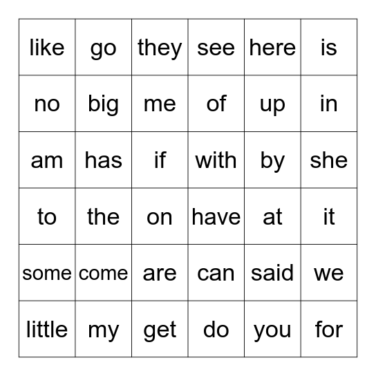 Q1-3 Sight Word Bingo Card