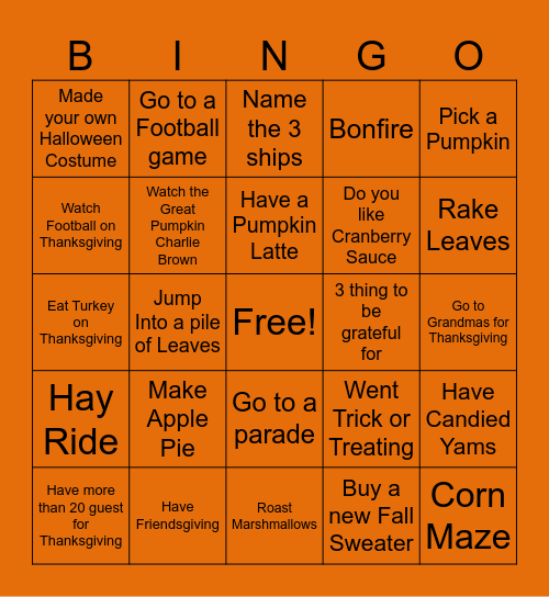 Employee Experience Fall BINGO Card