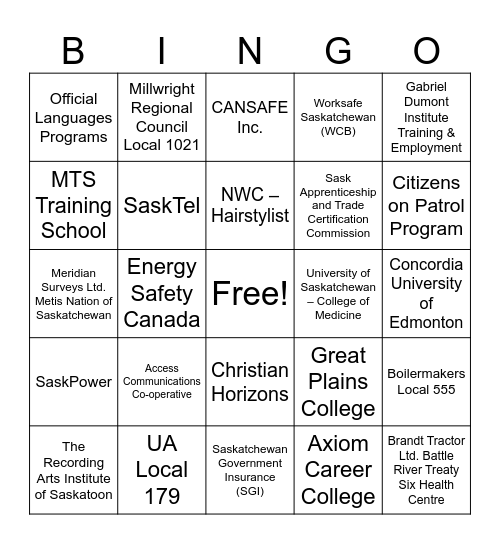 Try A trade Bingo Card