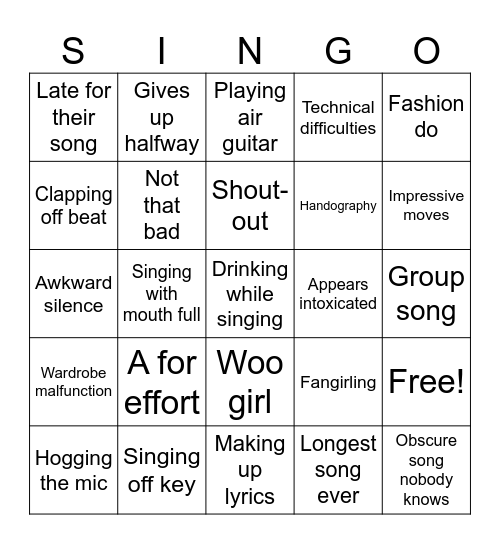 Friendsgiving Karaoke Bingo Card