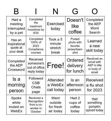 AEP BINGO Card