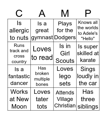 LCPC Winter Camp! Bingo Card