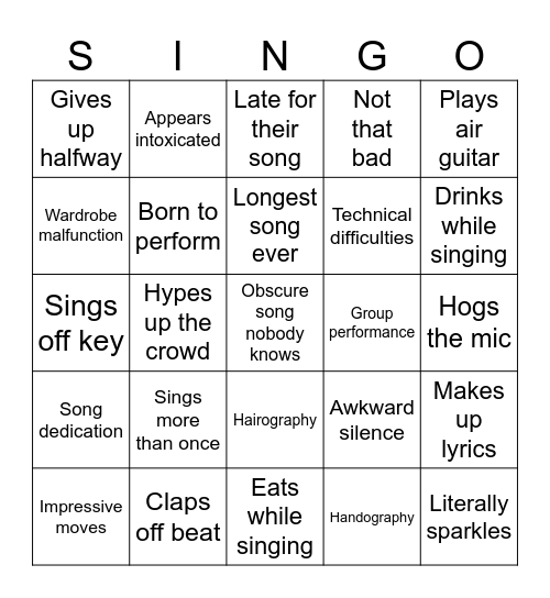 Friendsgiving Karaoke Bingo Card