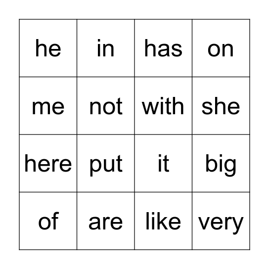 Q2 Sight Words Bingo Card