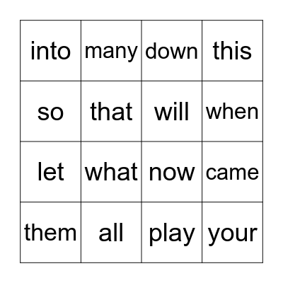 Q4 Sight Words Bingo Card