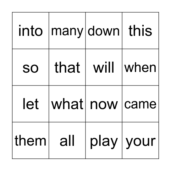 Q4 Sight Words Bingo Card