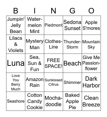Spring/Summer 2016 Scentsy Bingo Card
